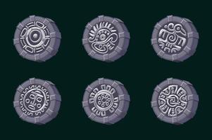 design of stone symbols of ancient Aztec Civilization, hieroglyphs of the Maya calendar. Symbols for your 2D games or slots vector