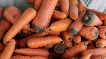Carrots in containers are sold at the market photo