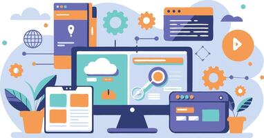UI UX interface elements and browser windows, web design, software development, or app design vector