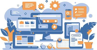 UI UX interface elements and browser windows, web design, software development, or app design vector