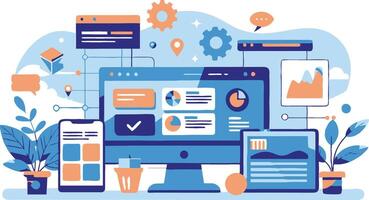 UI UX interface elements and browser windows, web design, software development, or app design vector