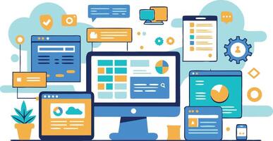 UI UX interface elements and browser windows, web design, software development, or app design vector
