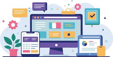 UI UX interface elements and browser windows, web design, software development, or app design vector