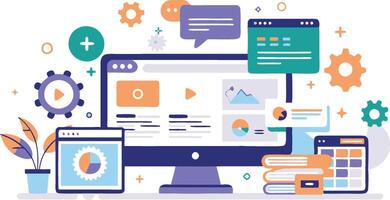 UI UX interface elements and browser windows, web design, software development, or app design vector