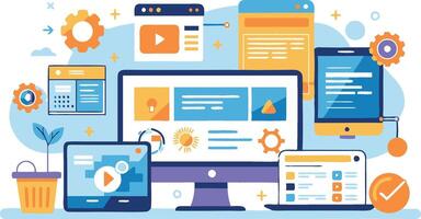 UI UX interface elements and browser windows, web design, software development, or app design vector