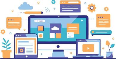 UI UX interface elements and browser windows, web design, software development, or app design vector