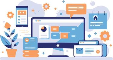 UI UX interface elements and browser windows, web design, software development, or app design vector