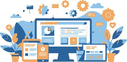 UI UX interface elements and browser windows, web design, software development, or app design vector