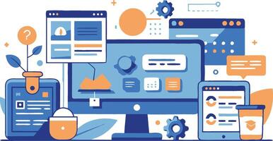 UI UX interface elements and browser windows, web design, software development, or app design vector