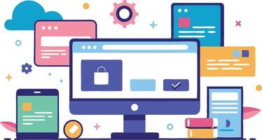 UI UX interface elements and browser windows, web design, software development, or app design vector