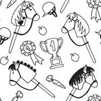 hobby horsing seamless pattern. cute doodle style print with a toy horse. vector