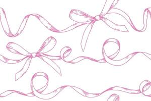 seamless pattern in sketch style. illustration of pink bows, silk ribbon. symbol of the fight against breast cancer, femininity vector