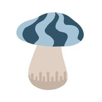 Illustration of a whimsical mushroom with a blue wavy cap and beige stem. The simple, stylized design features a natural, decorative look, perfect for botanical or nature-themed projects vector