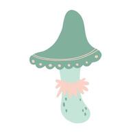 Illustrated whimsical green mushroom with a scalloped cap and dotted details. Botanical drawing in a cute, cartoon style, perfect for nature-inspired designs, autumn themes, and whimsical artwork vector