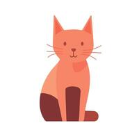 Cute illustration of an orange cat sitting with a happy expression. The cartoon-style feline has whiskers, pointed ears, and a tail, creating a friendly and playful character perfect for designs vector