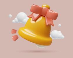 Ringing school bell with a bow 3d render background realistic minimal banner design vector