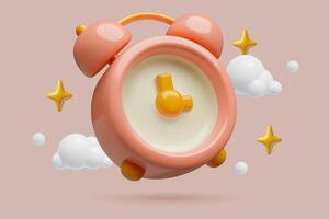3D alarm clock stars and clouds banner time hours concept three dimensional background design vector
