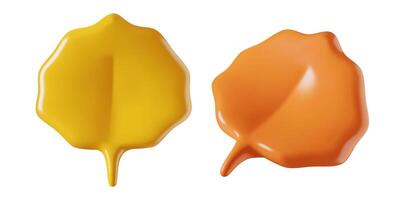 Autumn aspen leaf 3d icons red and yellow minimal leaves isolated on white background vector