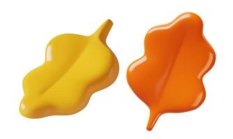Autumn oak leaves 3d cute minimal red and yellow realistic icons vector