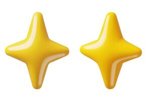 Four pointed stars or sparkles 3d realistic icons. Minimal three dimensional decorations vector