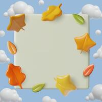 Autumn leaf frame 3d realistic design square background with copy space vector