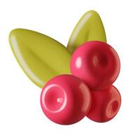 Cranberry 3d icon cartoon three dimensional red berries branch with leaves vector
