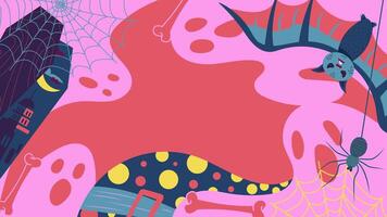 A Halloween celebration background featuring a coffin, wizard, and ghosts of bats and spiders vector