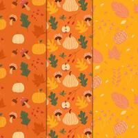 Autumn maple leaves, mushrooms, pumpkins seamless pattern, colorful autumn pattern series vector