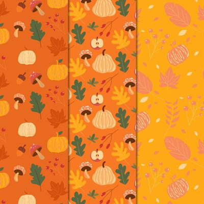 Autumn maple leaves, mushrooms, pumpkins seamless pattern, colorful autumn pattern series