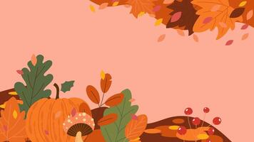 Hand-drawn autumn background with pumpkins and maple leaves, welcome autumn illustration vector