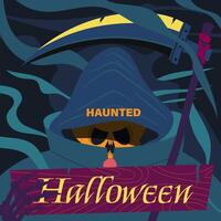 The Grim Reaper with a scythe coming from the pervasive fog, a Halloween illustration vector