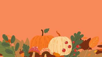 Hand-drawn autumn background with pumpkins and maple leaves, welcome autumn illustration vector