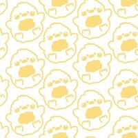 Seamless pattern of cute chicken doll yellow line hand drawn on white background.Farm hen bird animal character cartoon design.Kawaii.Illustration. vector