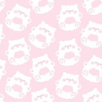 Seamless pattern of cute pig doll line hand drawn pink background.Farm animal character cartoon design.Kawai.Illustration. vector