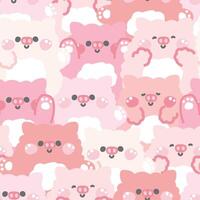 Repeat.Seamless pattern of cute pig doll in various poses background.Farm animal character cartoon design.Image for card,sticker,paper note,baby product.Kawaii.Illustration. vector