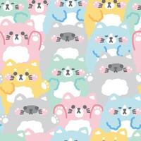 Repeat.Seamless pattern of cute cat doll in various poses background.Meow lover.Pet animal character cartoon design.Image for card,sticker,paper note,baby product.Kawaii.Illustration. vector
