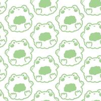 Seamless pattern of cute frog doll green line hand drawn on white background.Reptile animal character cartoon design.Kawaii.Illustration. vector