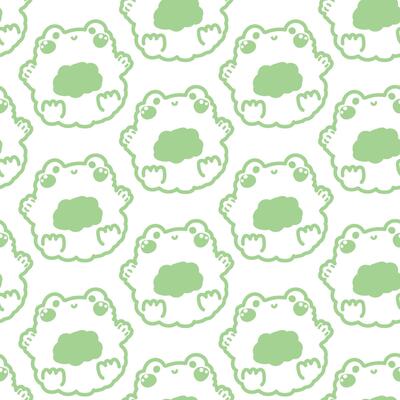 Seamless pattern of cute frog doll green line hand drawn on white background.Reptile animal character cartoon design.Kawaii.Illustration.