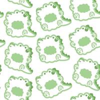 Seamless pattern of cute crocodile doll green line hand drawn on white background.Reptile animal character cartoon design.Kawaii.Illustration. vector
