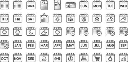 Calendar icon set colllection 2024, outline style suitable for illustration, art, ui, design, web, interface, apps, presentation vector