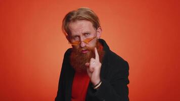 Displeased man gesturing hands with irritation, displeasure, blaming scolding for failure asking why video