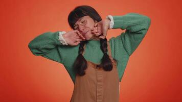 Tired woman yawning sleepy inattentive feel somnolent lazy bored gaping suffering from lack of sleep video