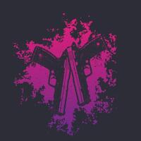 2 pistols on grunge splash, two crossed handguns on dark background, illustration vector