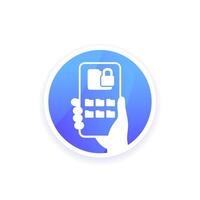 locked folder icon with smart phone in hand vector