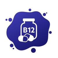 B12 vitamin icon with a bottle, vector