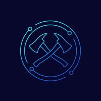 Axes of firefighters icon, linear design vector