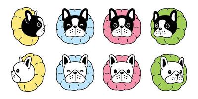dog french bulldog icon collar puppy character cartoon pet symbol tattoo stamp illustration scarf design isolated vector