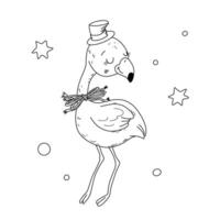 illustration of a cute Flamingo for children in the style of a doodle hand draw. vector