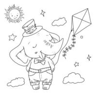 of a cute elephant boy for children in the style of a doodle hand draw. vector