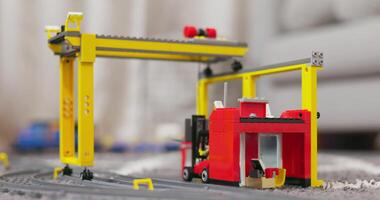 Model Train with Crane on Textured Carpet video